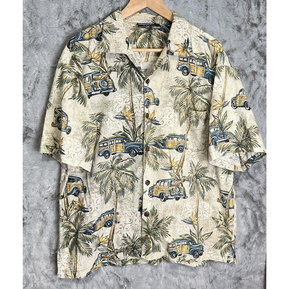 Vintage Thousand Mile Hawaiian Shirt Woody Palm Trees USA Mens Size XL READ